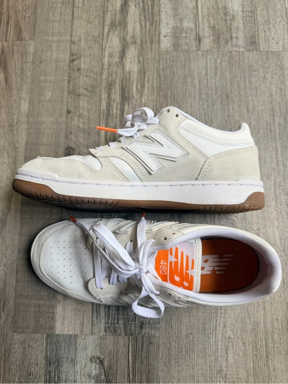 New Balance 480’s White, Beige & Orange Sneakers